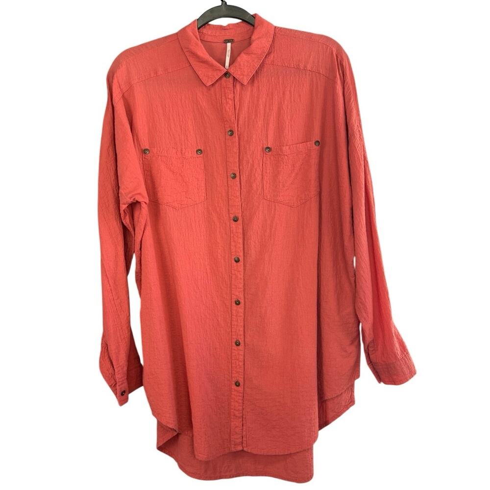 Free People Coral Crepe Oversized Button Down Size XS